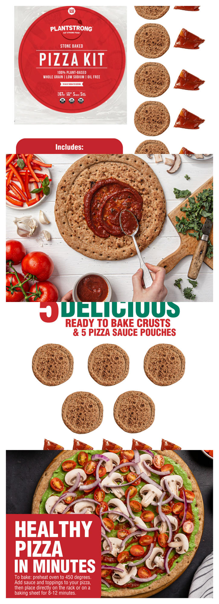 Stone Baked Organic Pizza Kit - Vegan, Non-GMO (5 Pack) by Plant Strong