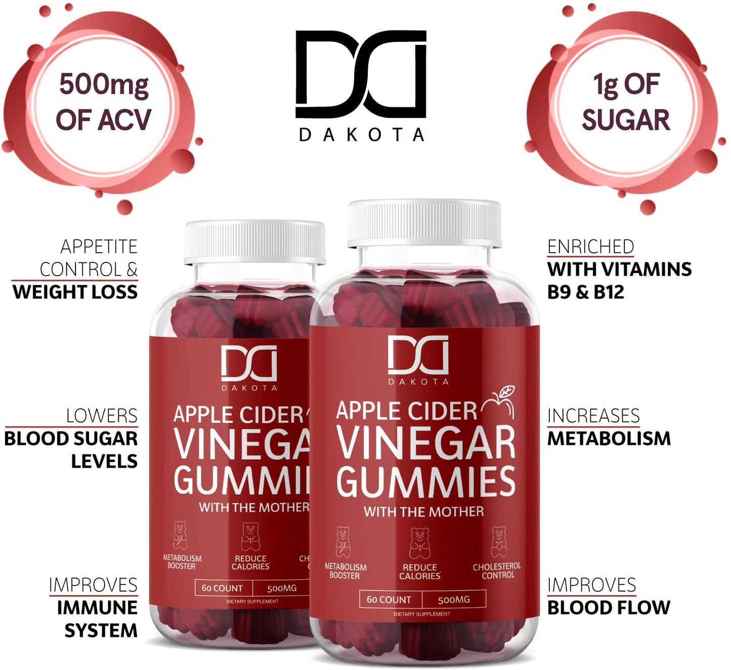 Apple Cider Vinegar Gummies for Weight Loss with The Mother - 2 Pack