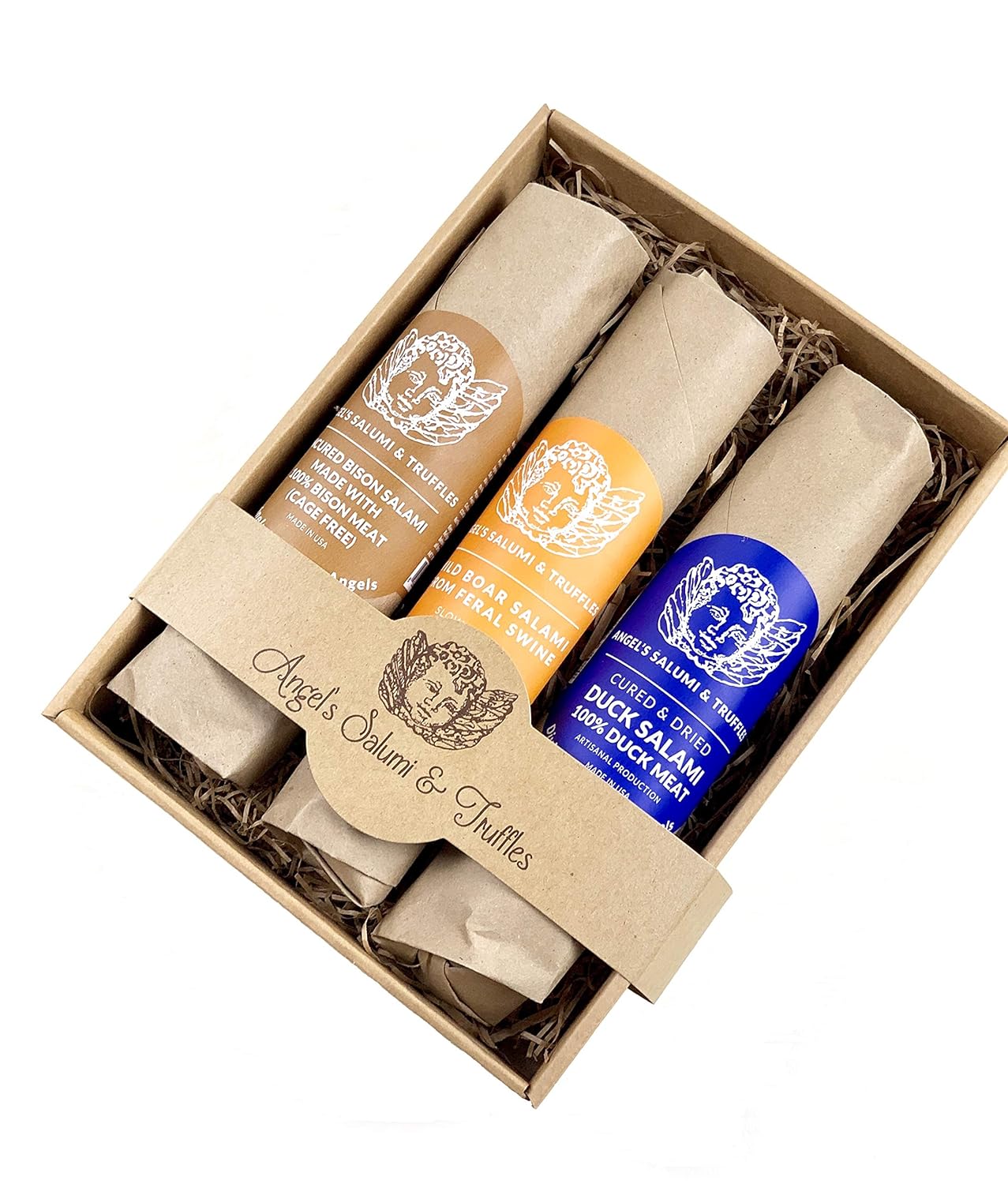 Angel Salumi Exotic Game Salami Crate - Salami Gift Box with Bison, Wild Boar , Duck Salami