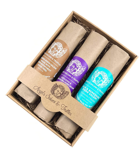 Angel Salumi Exotic Game Salami Crate - Salami Gift Box with Bison, Elk , Venison Salami