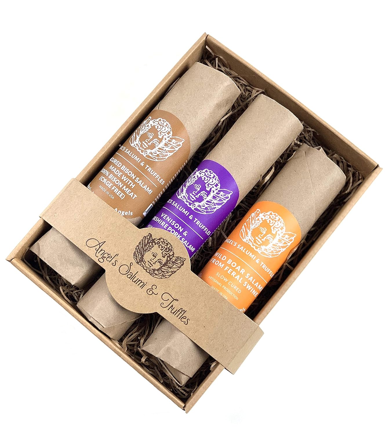 Angel Salumi Exotic Game Salami Crate - Salami Gift Box with Bison, Wild Boar, Venison Salami