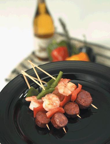 Andouille Sausage & Shrimp Kabobs - 25 pieces per tray