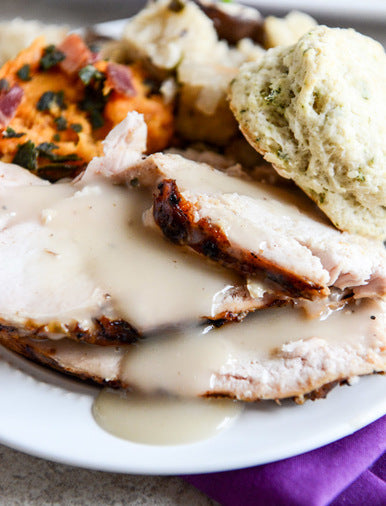 Applewood Smoked Turkey Breast with Cider Bourbon Gravy