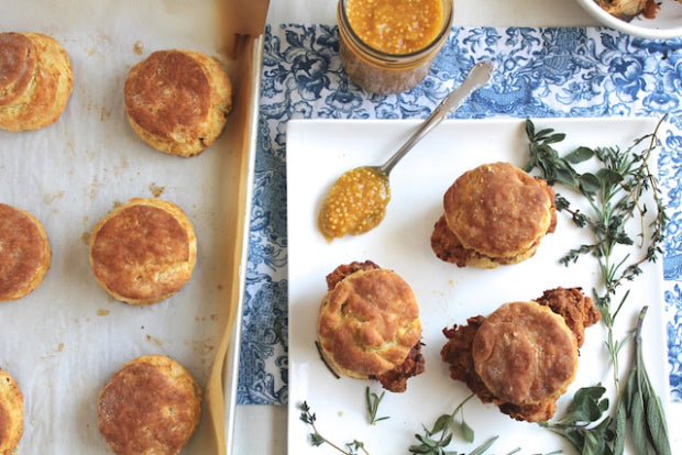 Fried Chicken Biscuits with Sweet Apricot Mustard