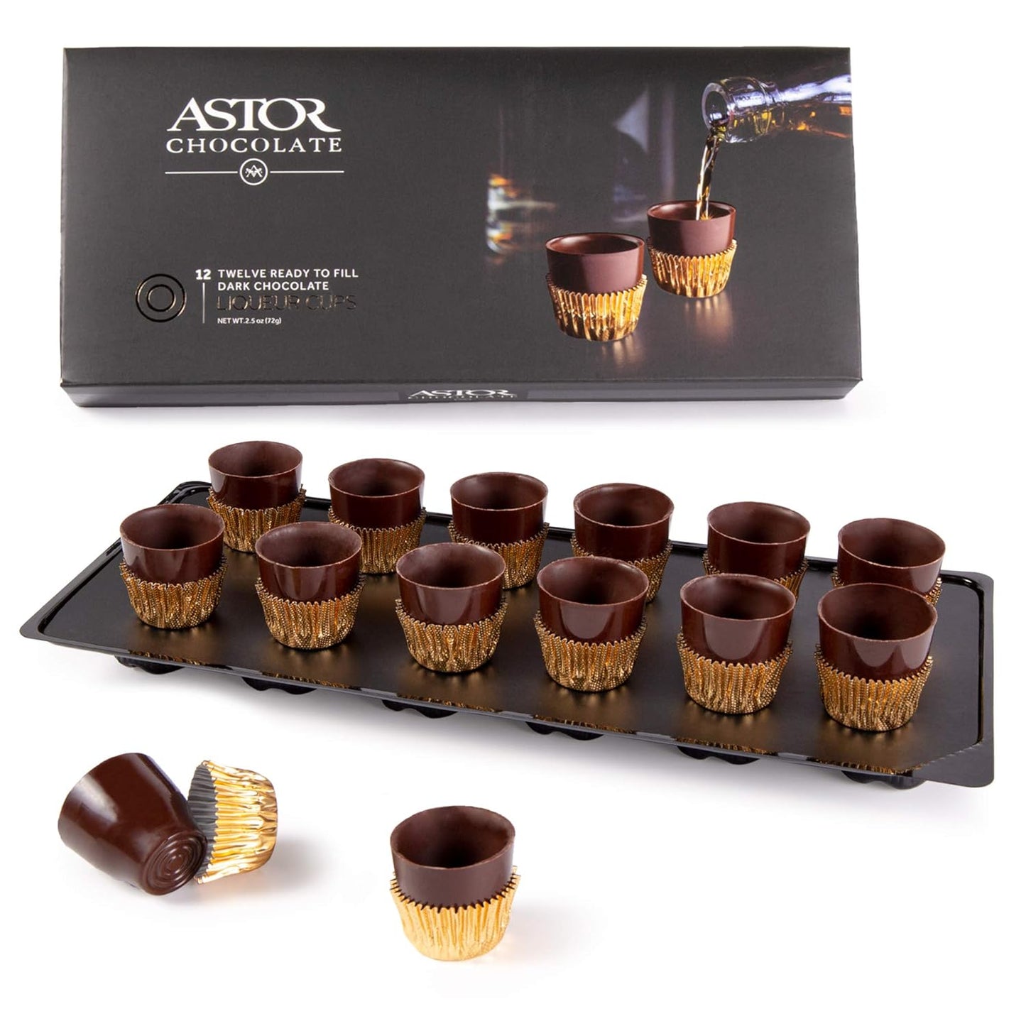 Belgium Chocolate Liqueur Cups - includes 12 Chocolate Ready to Fill Cups, Mini Dessert Shells