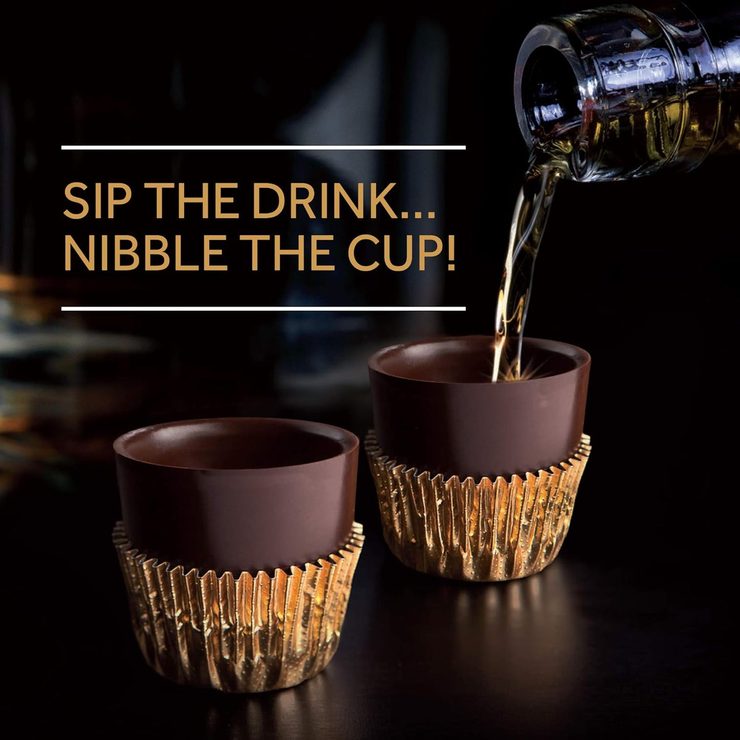 Belgium Dark Chocolate Liquor / Liqueur Cups - includes 64 Dark Chocolate Ready to Fill Cups, Mini Dessert Shells