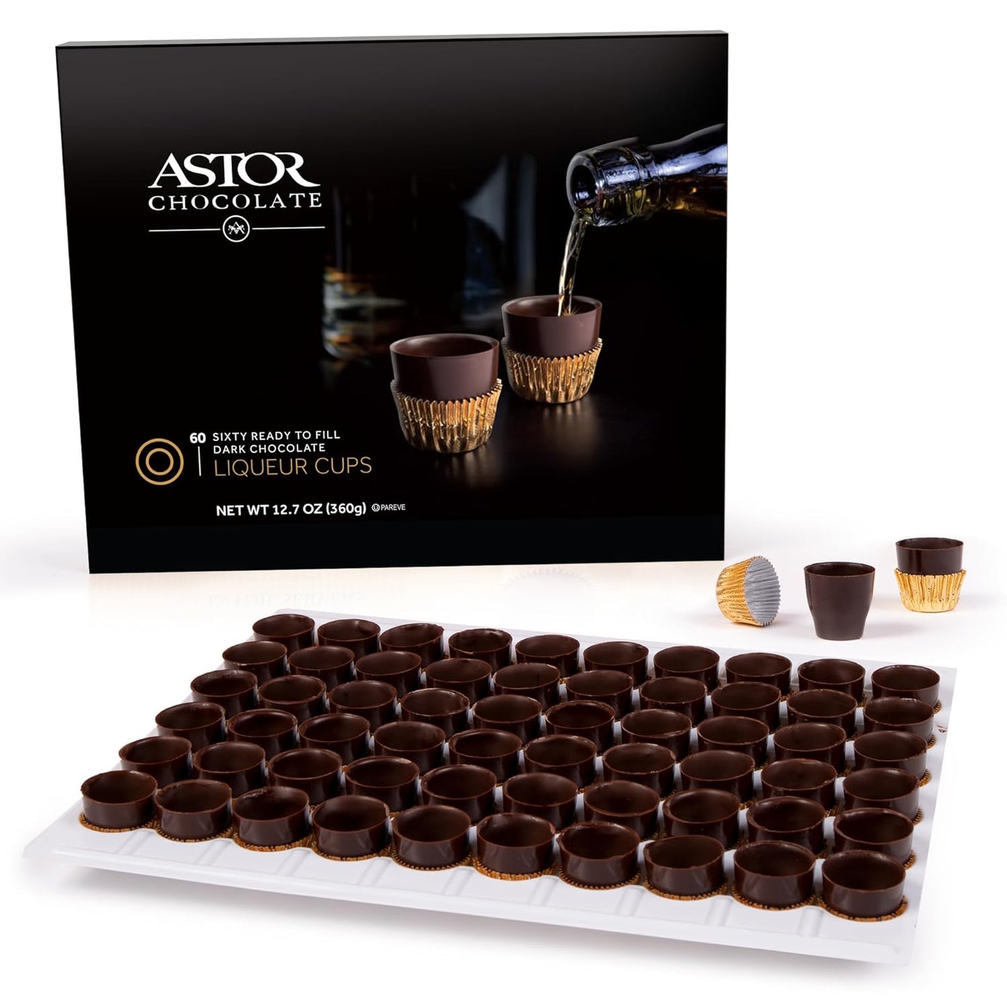 Belgium Chocolate Liqueur Cups - includes 60 Chocolate Ready to Fill Cups, Mini Dessert Shells