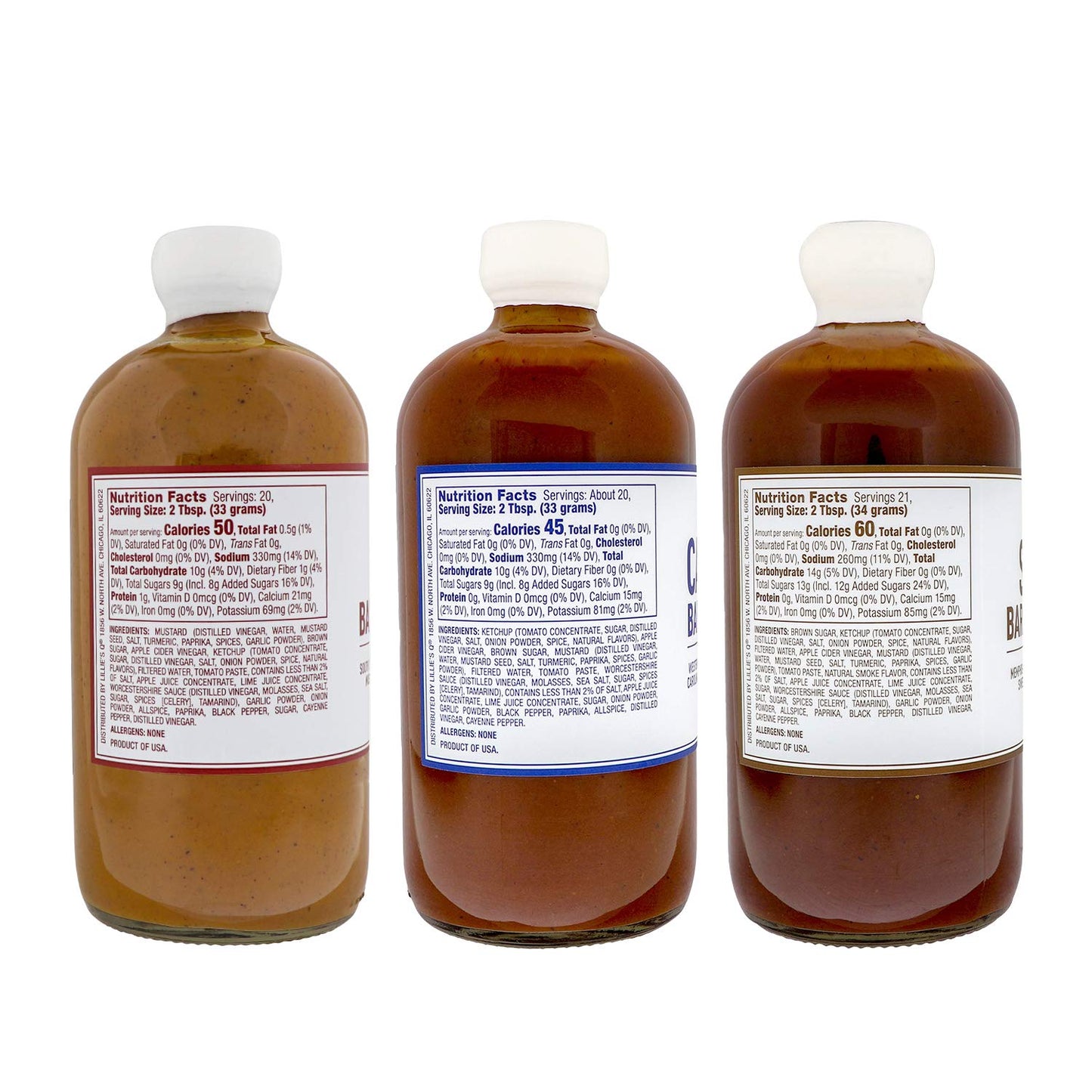 Lillie’s Q Barbeque Sauce Variety Pack - Carolina, Gold & Smoky BBQ Sauce - 3 Pack