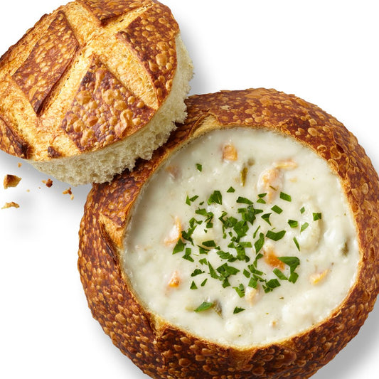 San Francisco Clam Chowder Soup with Bread Bowls - includes 4
