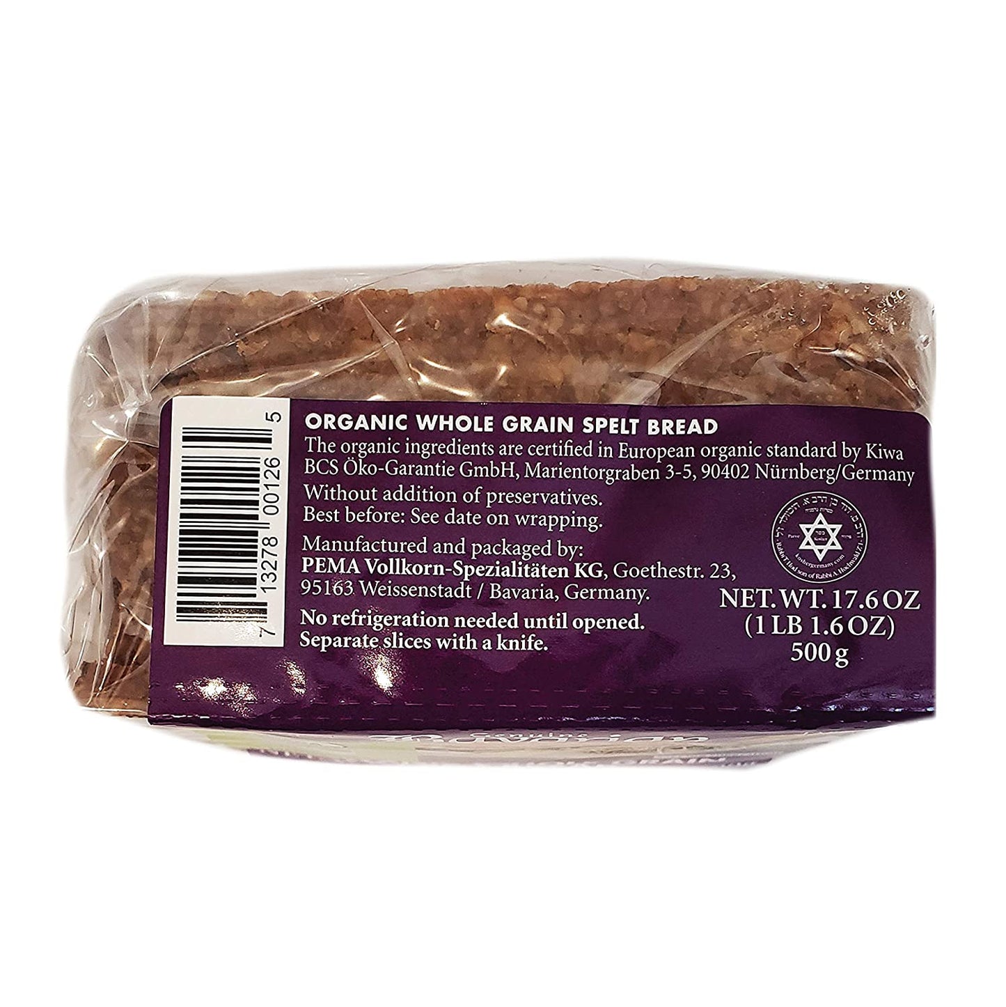 Genuine Bavarian Organic Whole Grain Spelt Bread, 17.6 oz - 6 packs