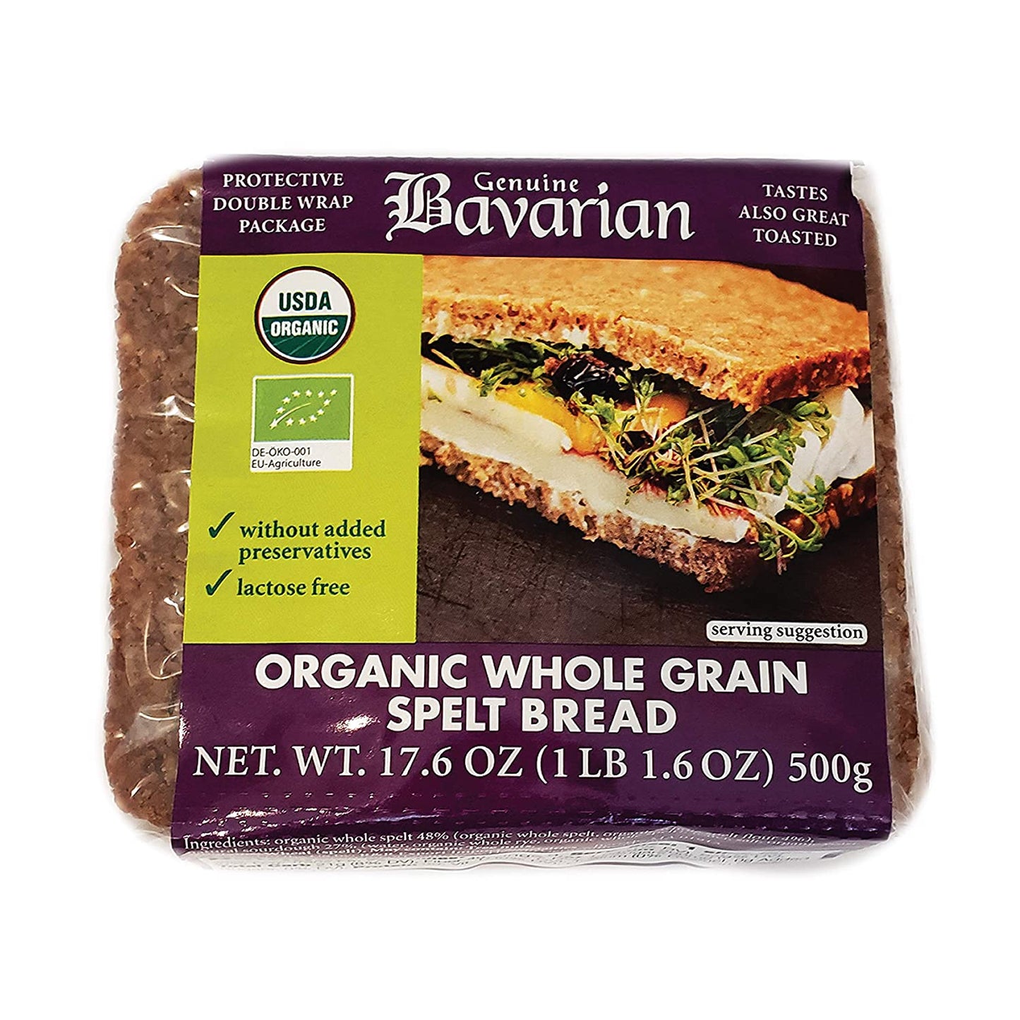 Genuine Bavarian Organic Whole Grain Spelt Bread, 17.6 oz - 6 packs