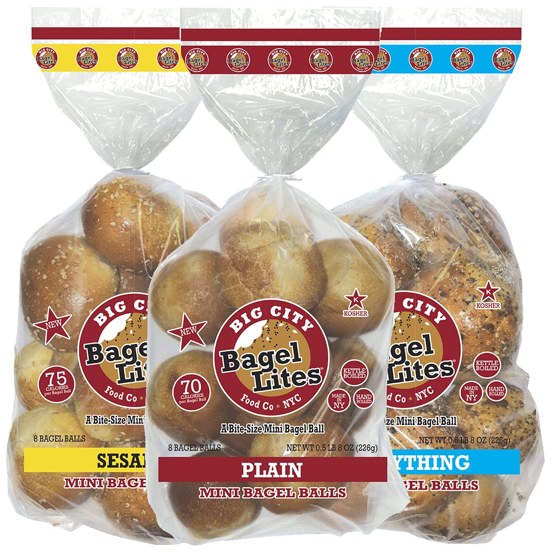24 Bagel Lites Fresh NYC Mini Bagel Balls- Mixed - 3 Pack