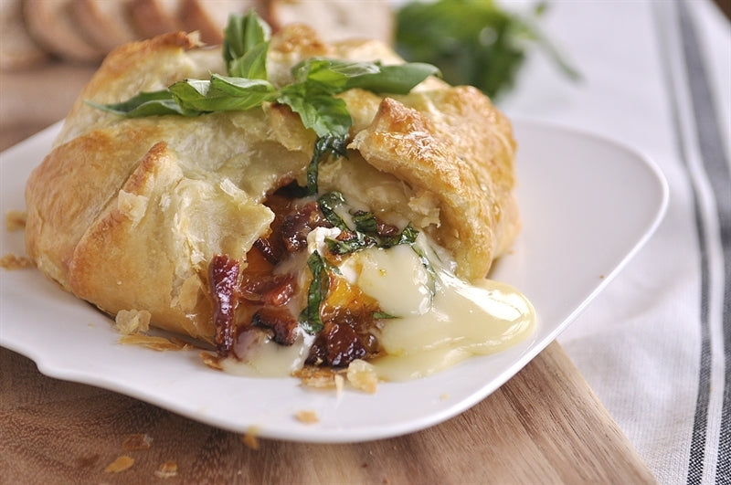 Basil, Bacon & Peach Baked Brie