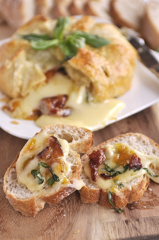 Basil, Bacon & Peach Baked Brie