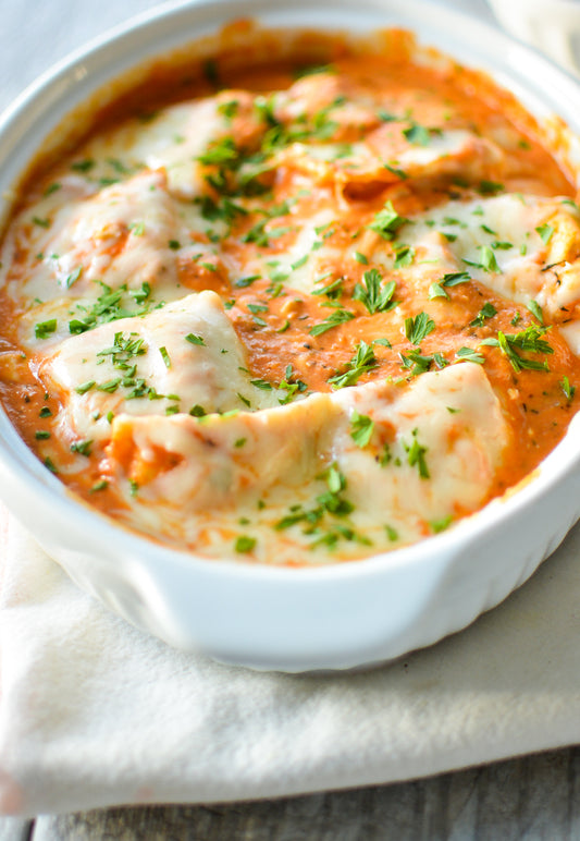 BAKED SEAFOOD RAVIOLI WITH VODKA SAUCE