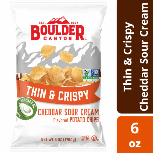 Boulder Canyon Thin & Crispy Cheddar Sour Cream Potato Chips - 6 oz Pack of 12
