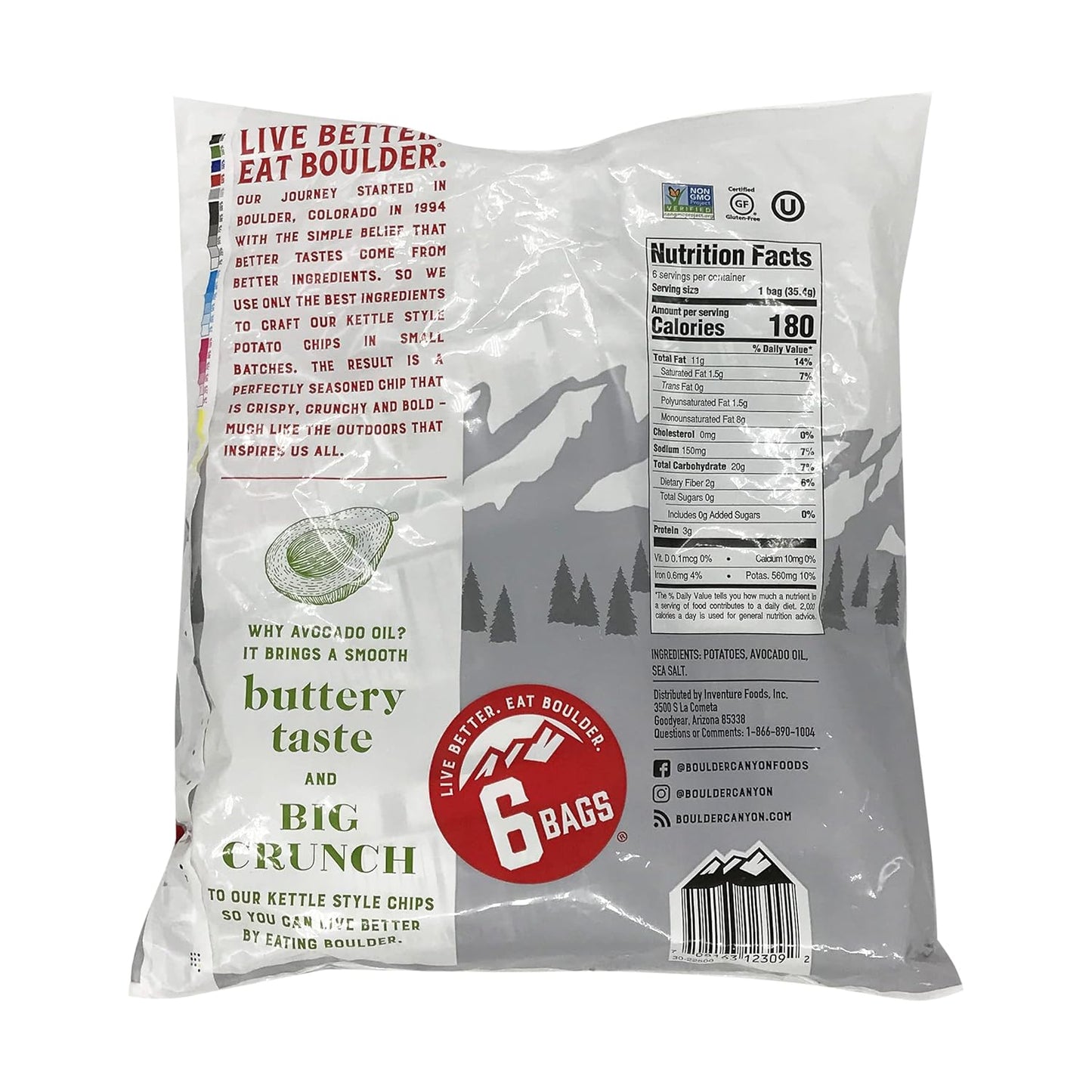 Boulder Canyon Avocado Oil Sea Salt Potato Chips - 1.25 oz - 6 Pack