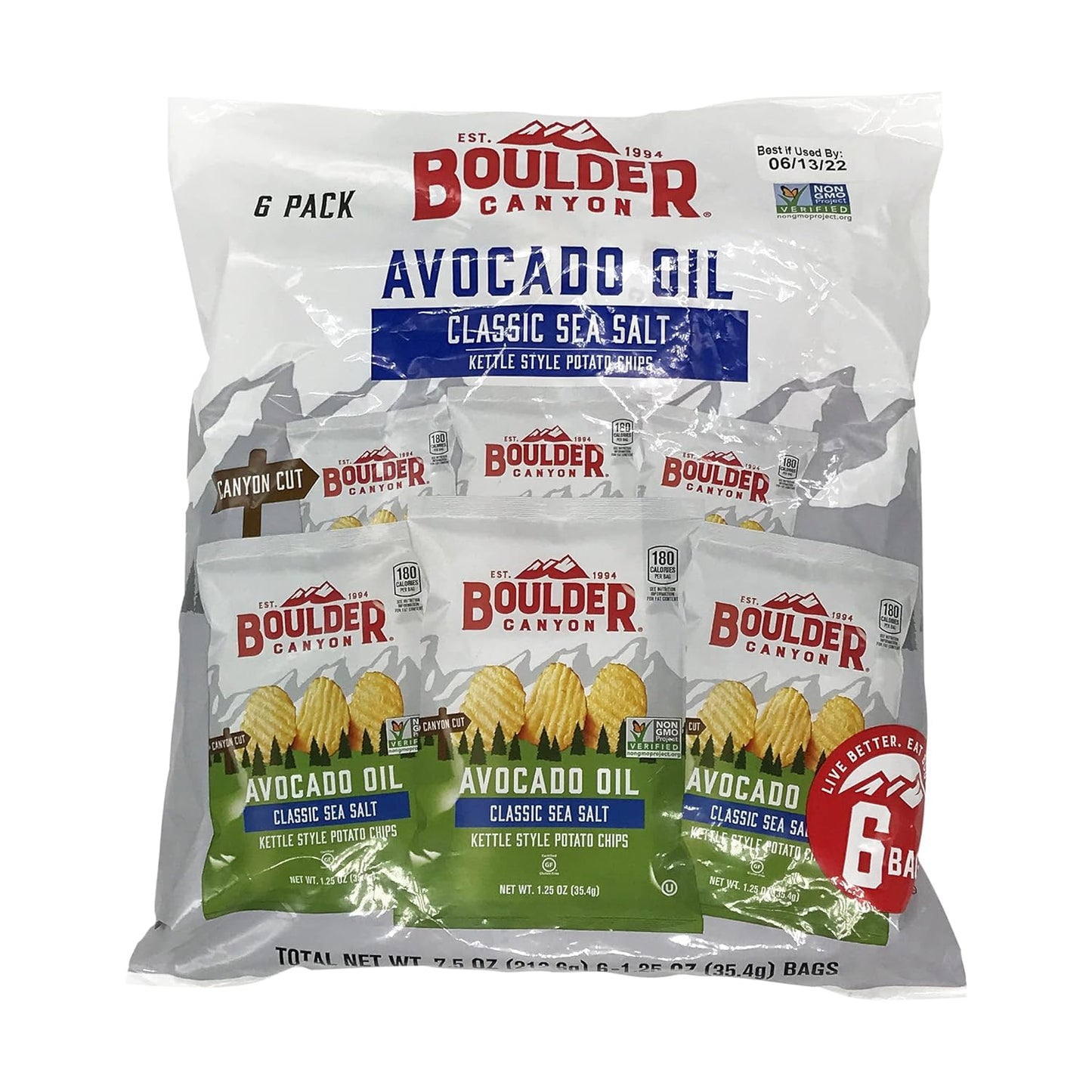 Boulder Canyon Avocado Oil Sea Salt Potato Chips - 1.25 oz - 6 Pack