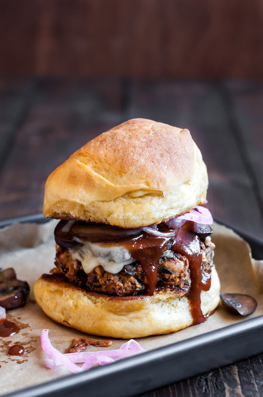BBQ Black Bean and Eggplant Veggie Burgers