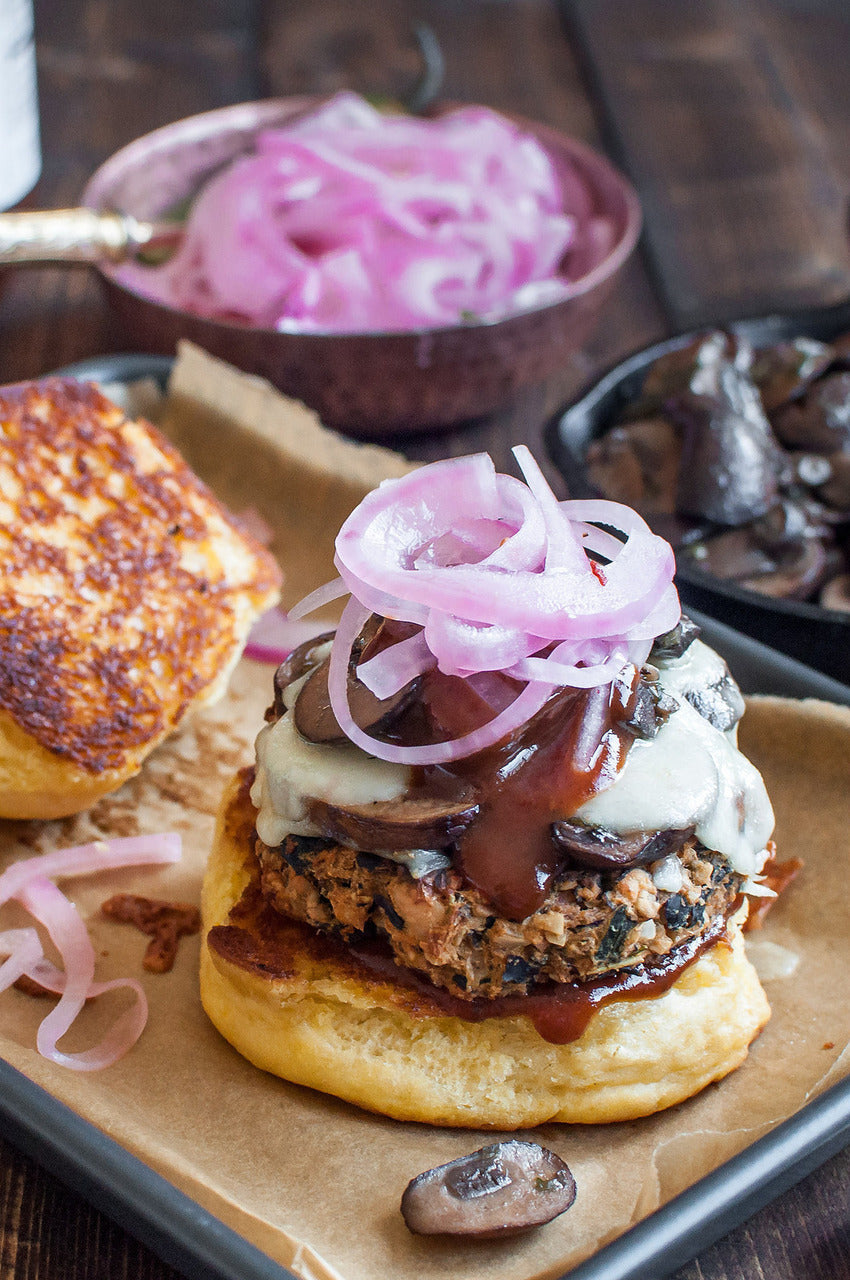 BBQ Black Bean and Eggplant Veggie Burgers