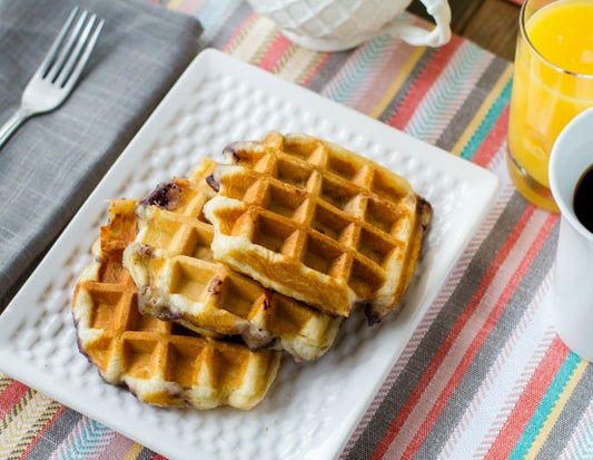 Blueberry & Chicken Sausage Pizza Waffles