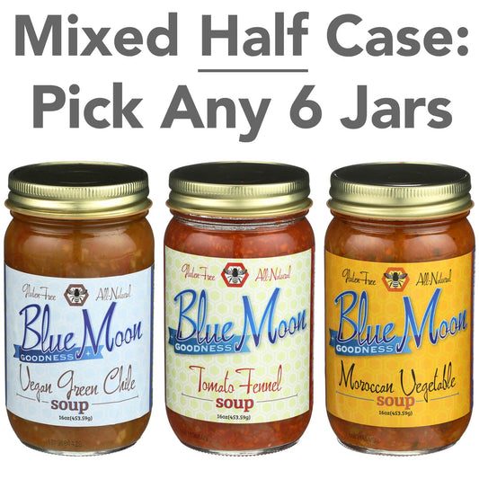 Blue Moon Goodness Mixed 1/2 Case Soup: 6 Jars of Your Choosing - GF, V