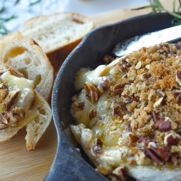 Gourmet Baked Brie or Camembert Cheese - w/ Cast Iron Skillet & Pecan Brown Sugar Topping