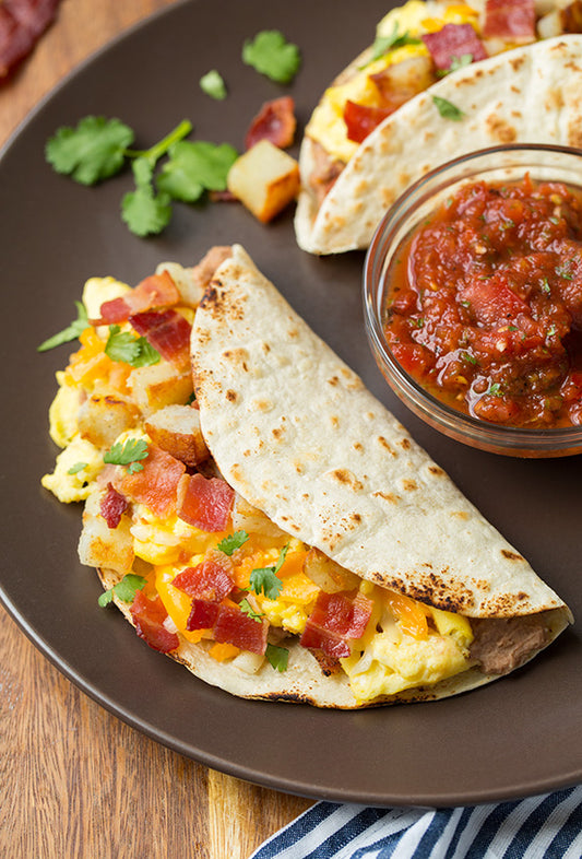 Breakfast Tacos with Fire Roasted Tomato Salsa