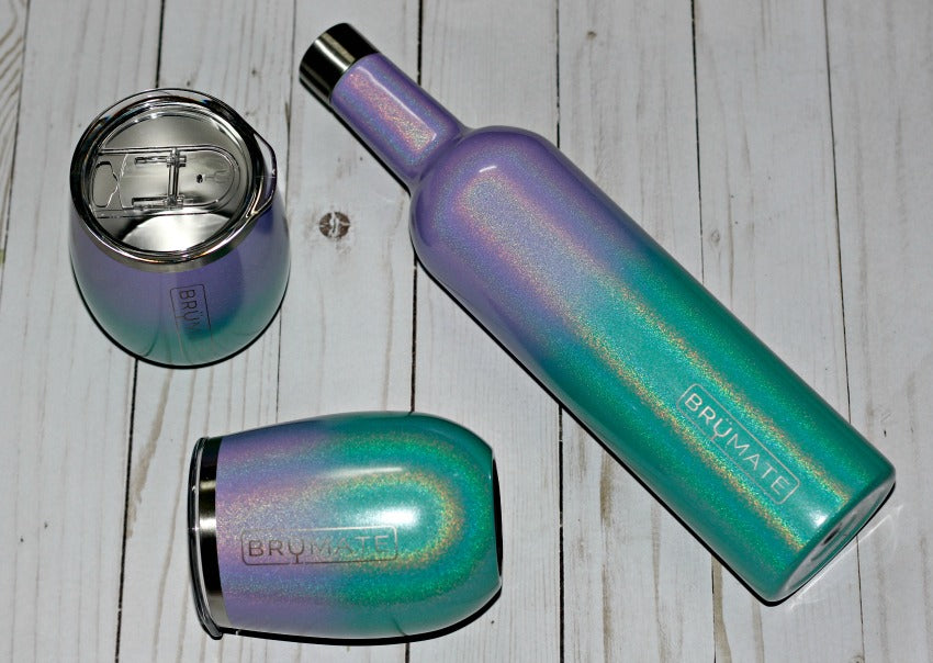 Winesulator + 2 Uncork'd XL Wine Glasses/Lid | Glitter Mermaid Ombré