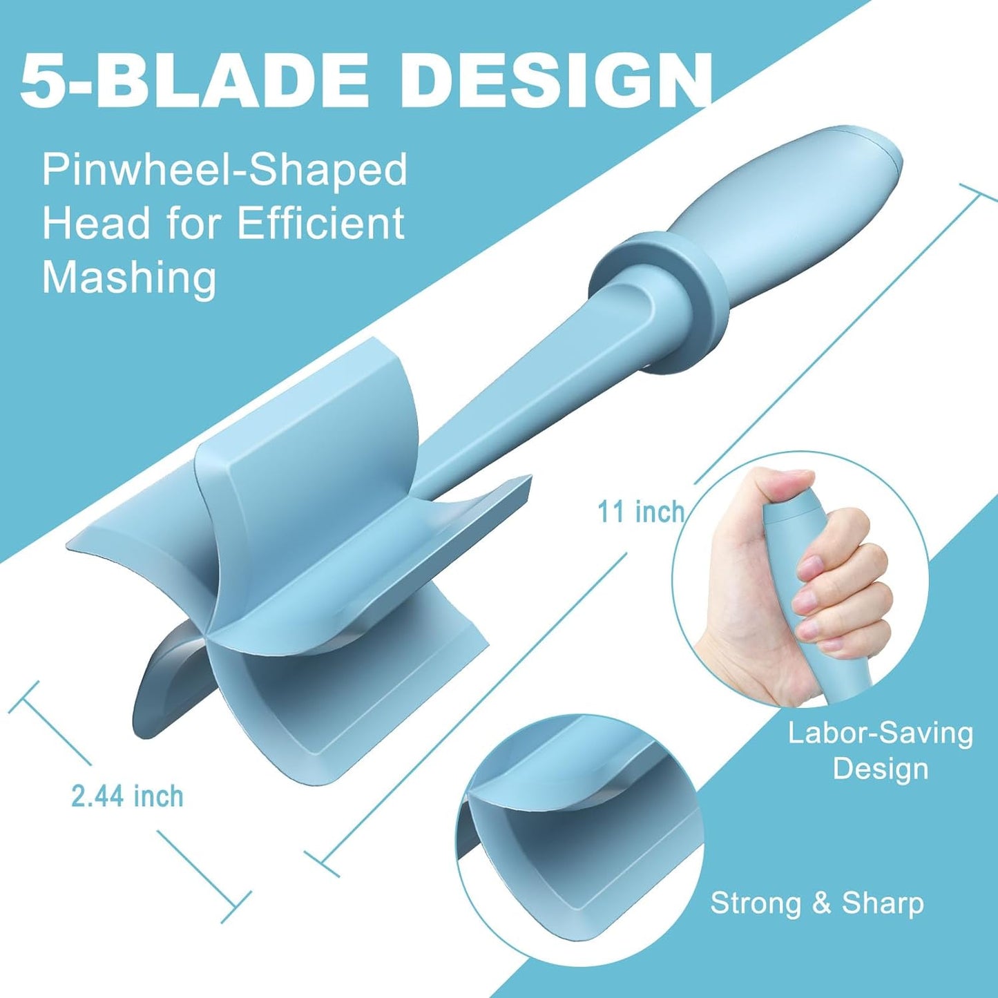 Meat Chopper Masher, 5 Curve Blades  - Pack of 2