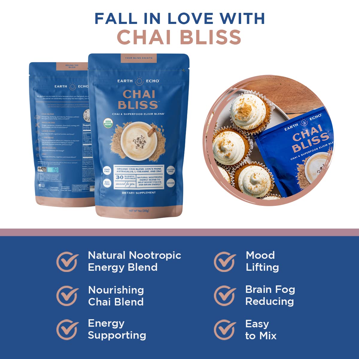 Earth Echo Chai Bliss - Vegan Masala Chai 30 Servings