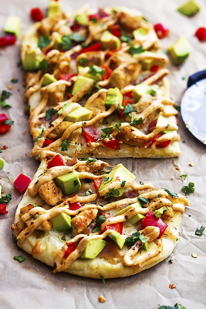 CALIFORNIA CHICKEN FLATBREAD WITH CHIPOTLE RANCH SAUCE