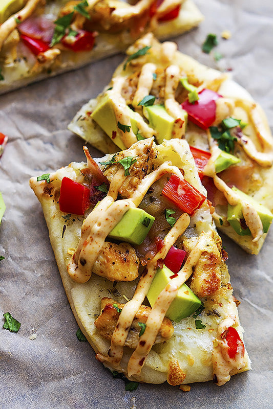 CALIFORNIA CHICKEN FLATBREAD WITH CHIPOTLE RANCH SAUCE
