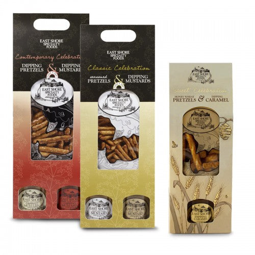 Gift Set Contemporary - Dipping Pretzels & Chipotle & Garlice / Pepper Mustard Sauces