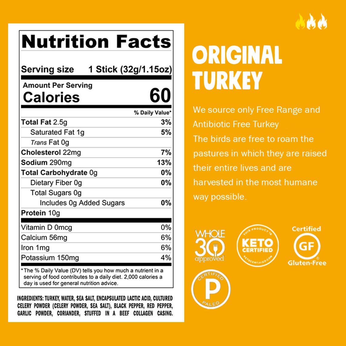 Free Range Original Turkey Jerky Snack Sticks - Pack of 24