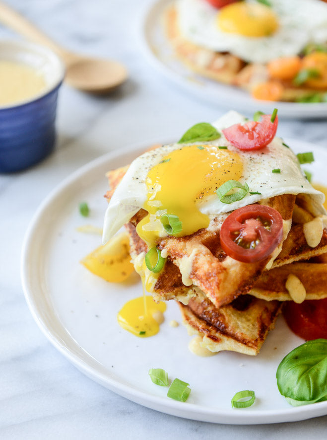 Cheddar Cornbread Waffles with Fried Eggs