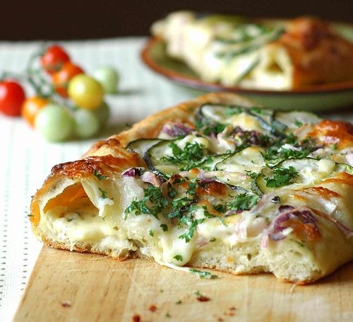 Cheesy Zucchini and Red Onion Sourdough Flatbread