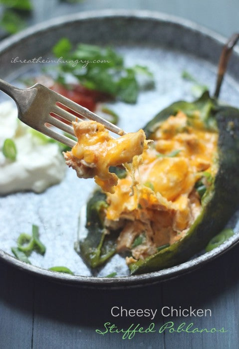 CHEESY CHICKEN STUFFED POBLANOS