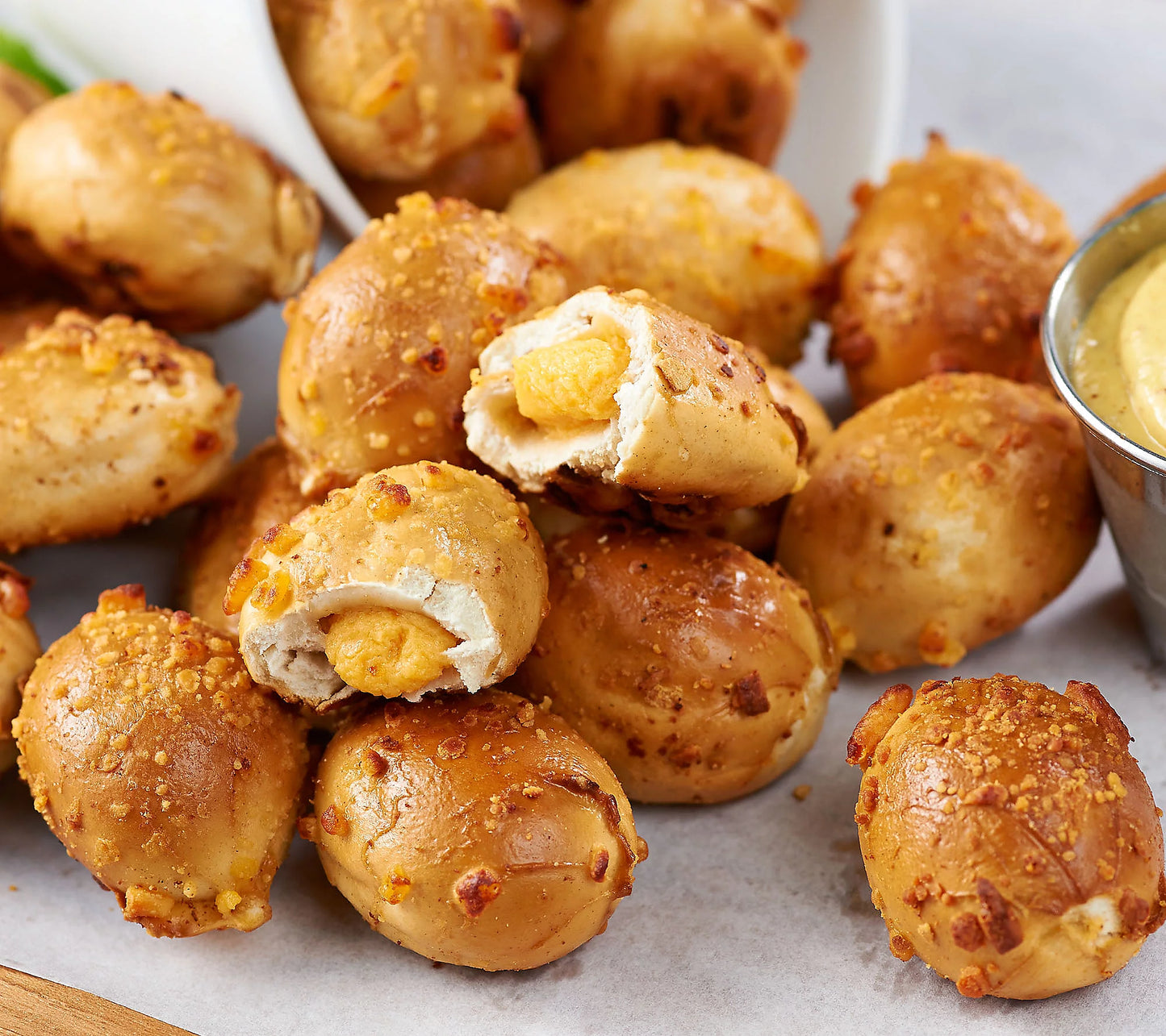 Cheddar Cheese Stuffed Pretzel Bites - 240/Case