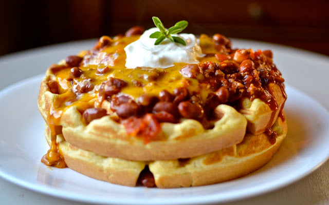 Chili Cheese Cornbread Waffles