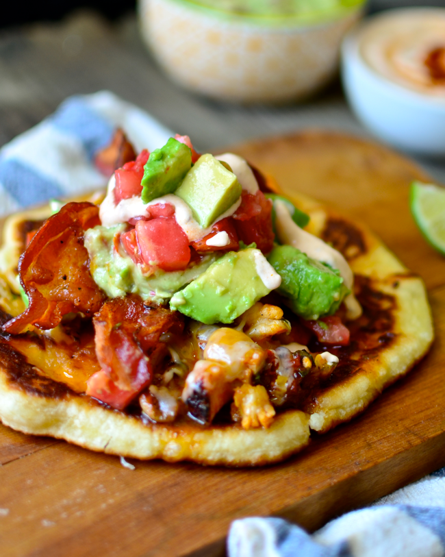 Chipotle Lime Chicken Bacon Flatbread Tacos