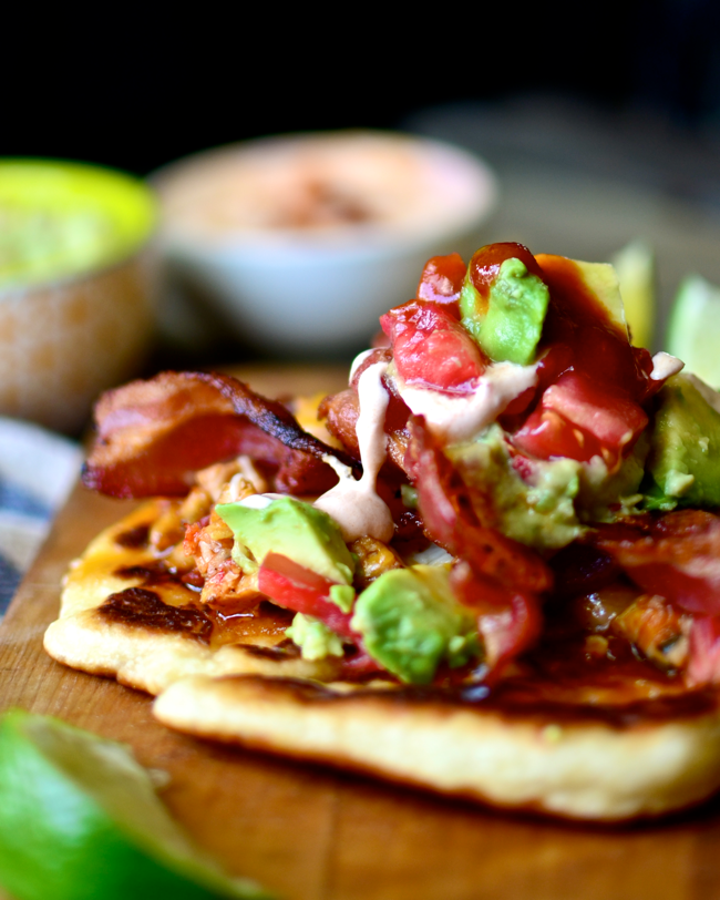 Chipotle Lime Chicken Bacon Flatbread Tacos
