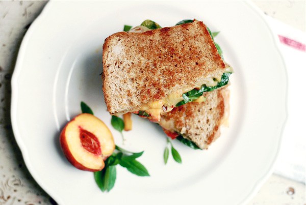 Grilled Chipotle Cheddar with Peach Bruschetta Grilled Cheese
