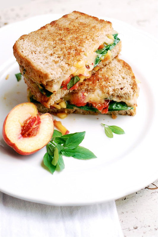 Grilled Chipotle Cheddar with Peach Bruschetta Grilled Cheese