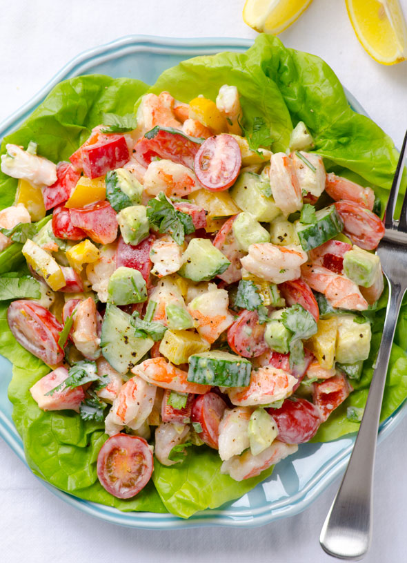 Shrimp Avocado Tomato Salad with Greek Yogurt Dressing