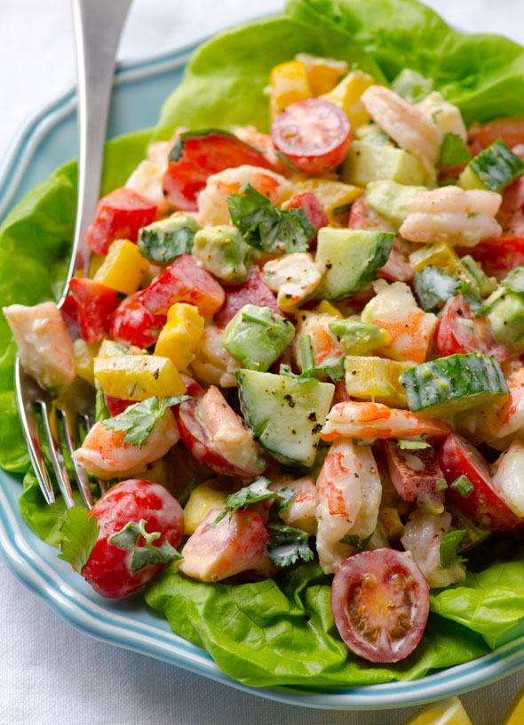 Shrimp Avocado Tomato Salad with Greek Yogurt Dressing