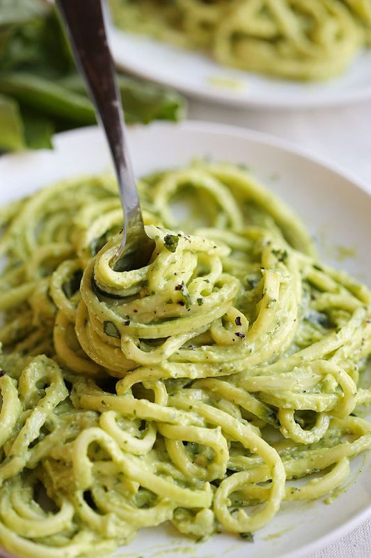 Healthy Zucchini Noodles with Creamy Avocado Pesto