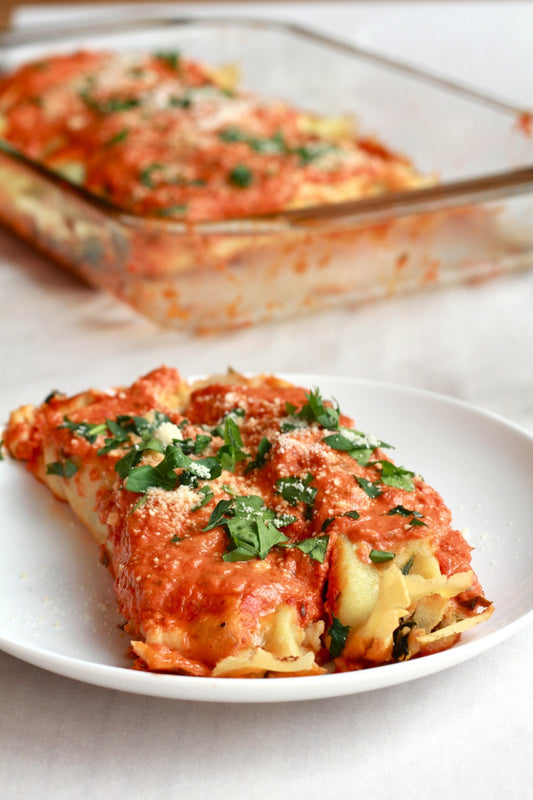 Spicy Italian Chicken Suasage, Spinach and Crepe Manicotti