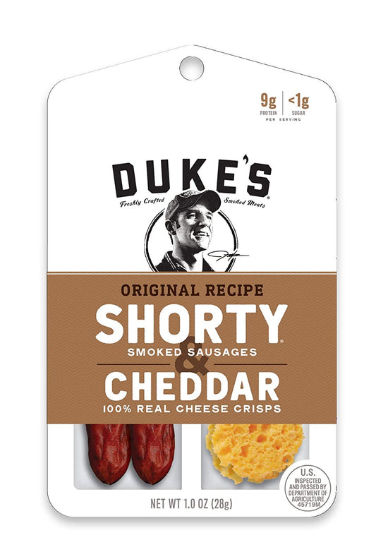 Duke's Shorty Smoked Sausages & Cheese Crisps, Original Recipe & Cheddar, 1 Ounce, 12 Count