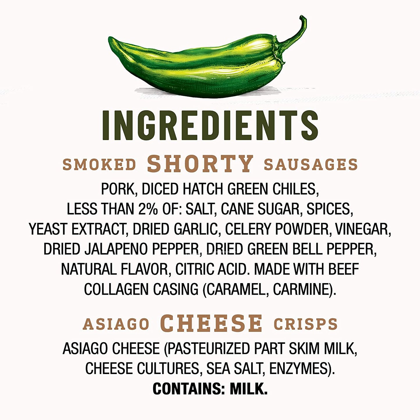 Duke's Shorty Smoked Sausages & Cheese Crisps, Hatch Green Chile & Asiago Cheese , 1 oz, 12 Count